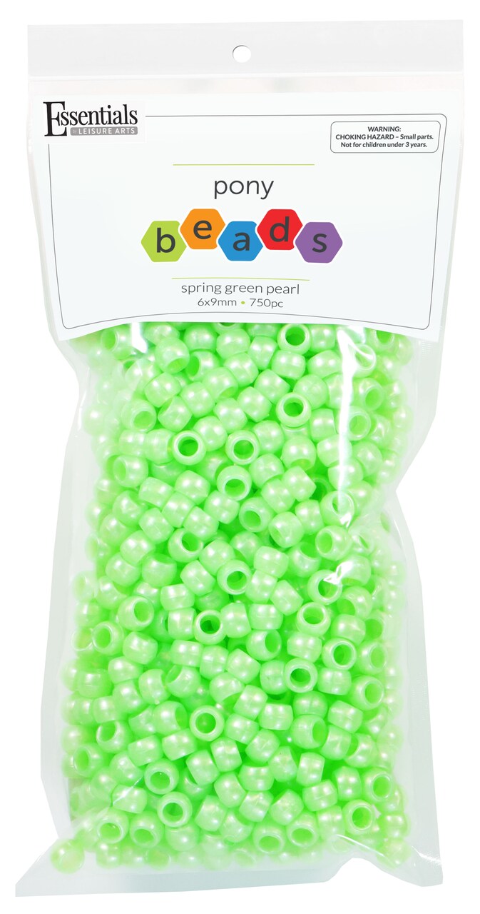 Essentials By Leisure Arts Pony Bead 6Mm X 9Mm Pearl Spring Green Opaque Plastic Pony Beads Bulk 750 Pieces For Arts, Crafts, Bracelet, Necklace, Jewelry Making, Earring, Hair Braiding
